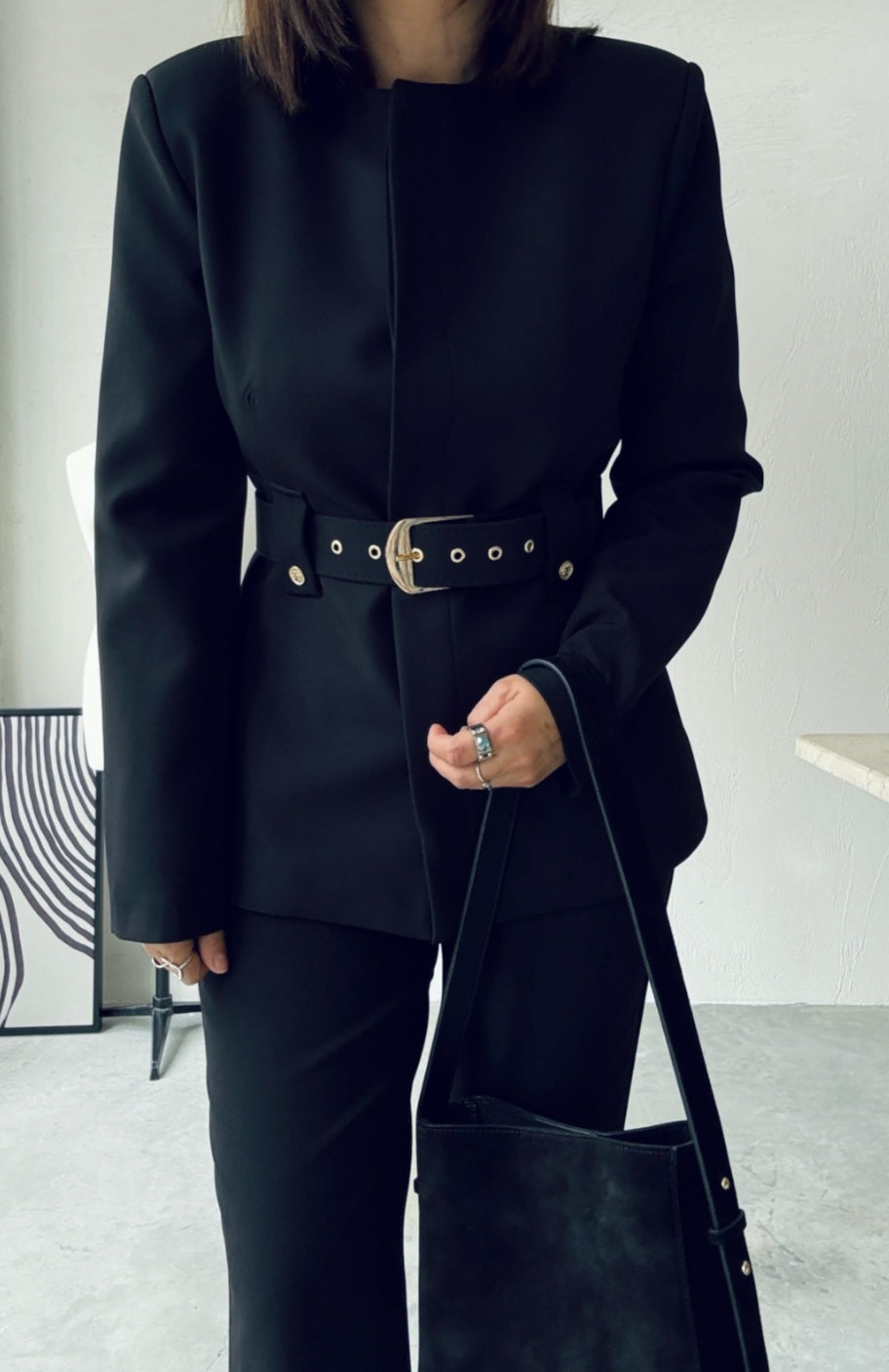 Belted blazer,straight leg trouser co-ord suit