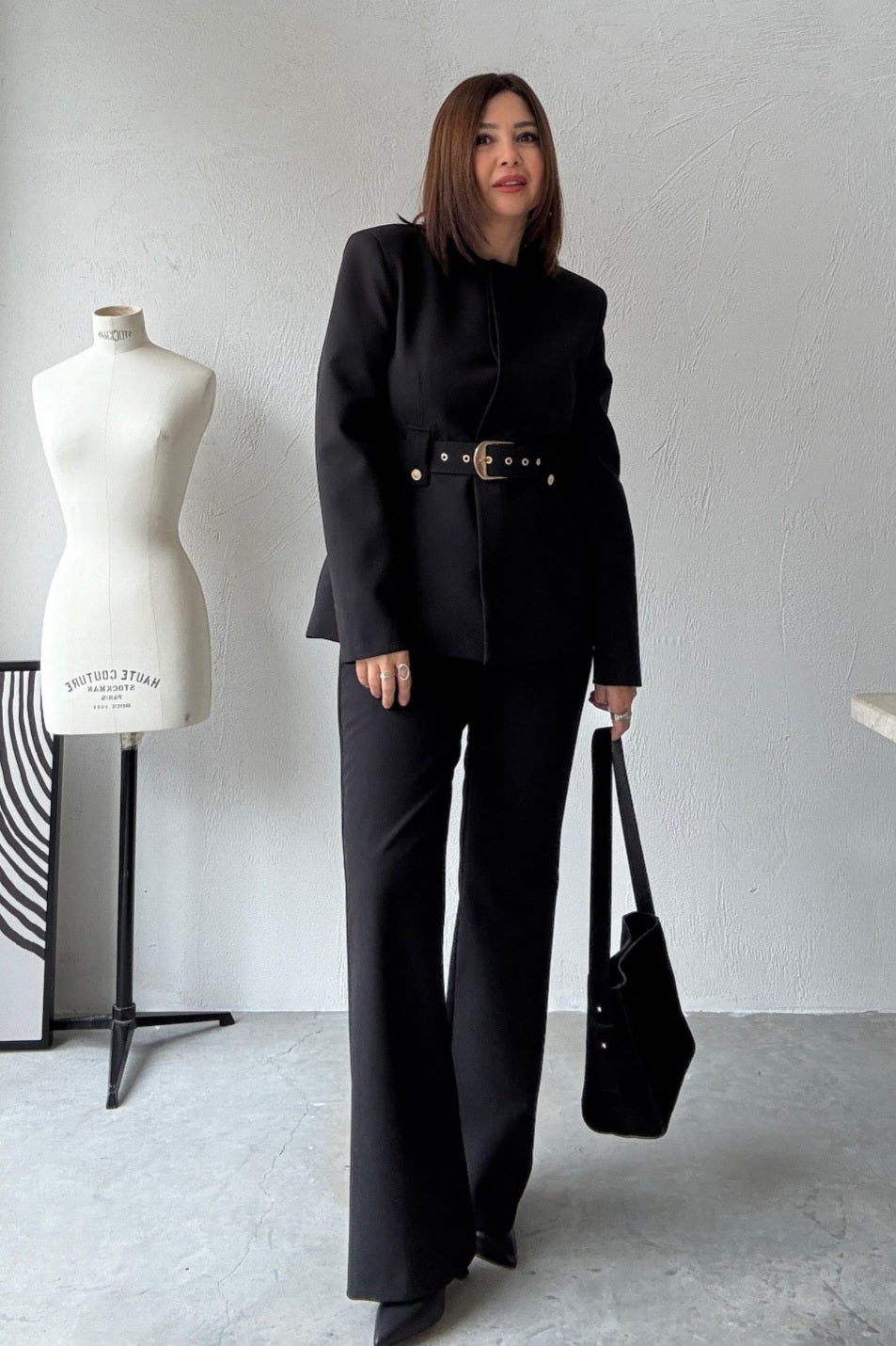 Belted blazer,straight leg trouser co-ord suit