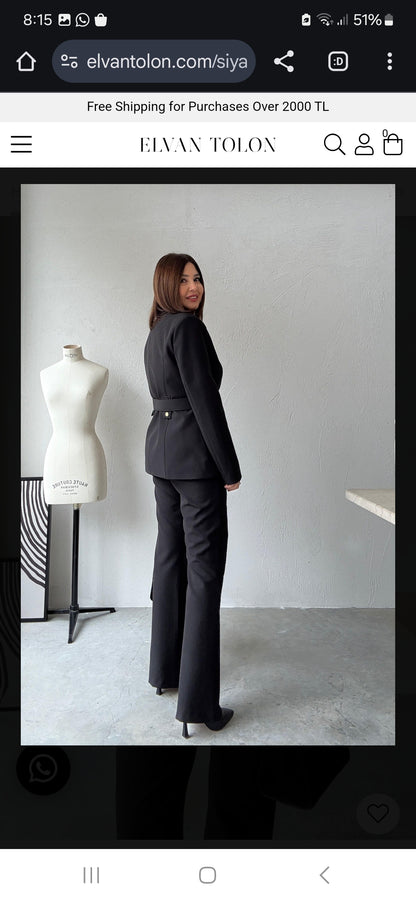 Belted blazer,straight leg trouser co-ord suit