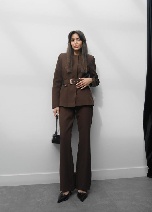 Belted blazer,straight leg trouser co-ord suit