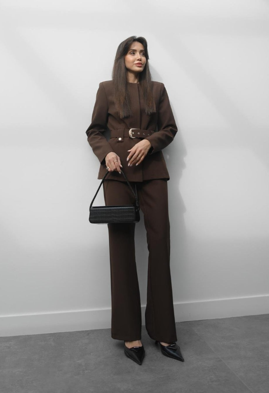 Belted blazer,straight leg trouser co-ord suit