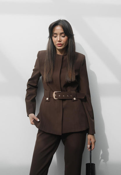 Belted blazer,straight leg trouser co-ord suit