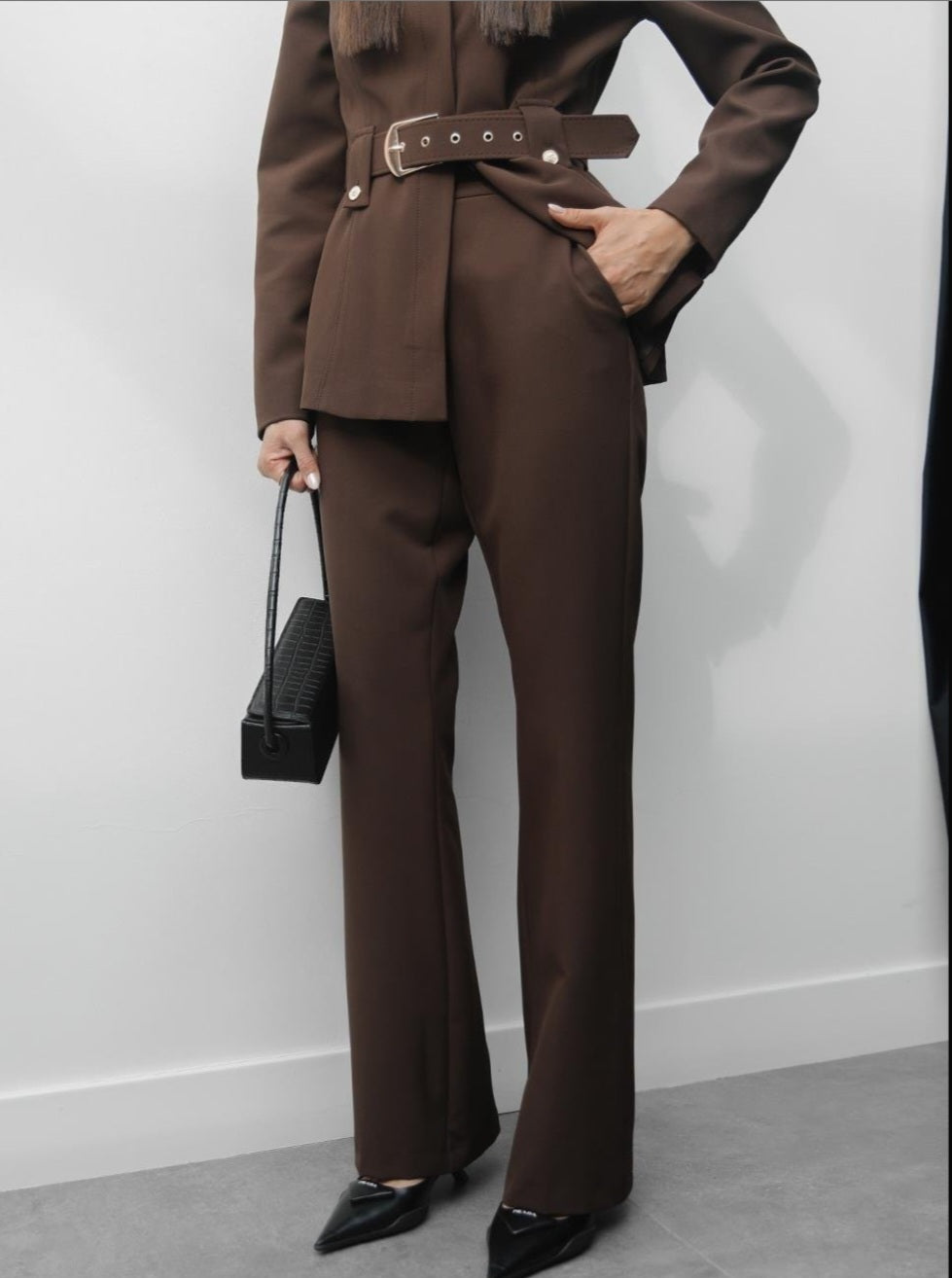 Belted blazer,straight leg trouser co-ord suit