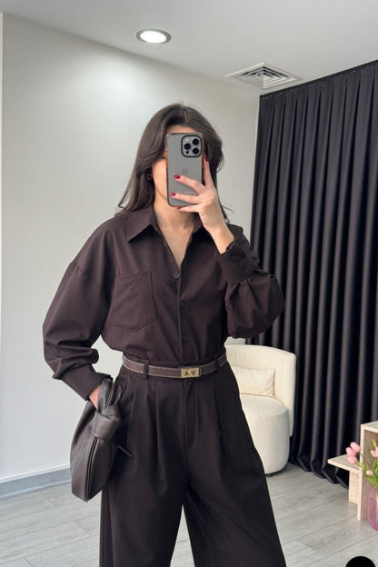 Poplin Oversize shirt with pleated wide leg trouser co-ord set