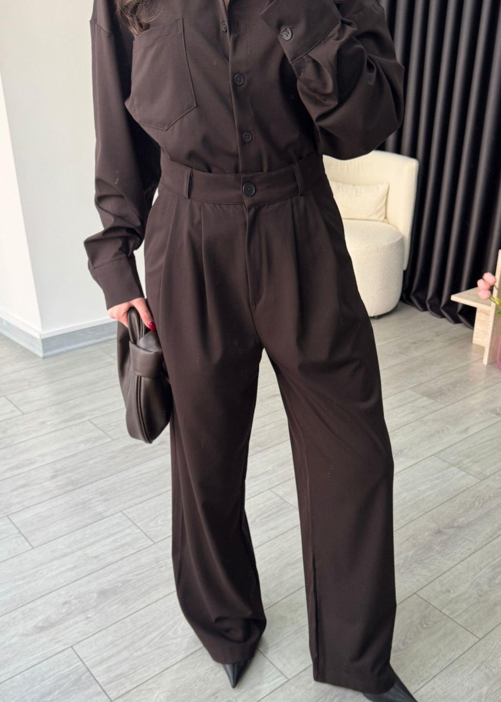Poplin Oversize shirt with pleated wide leg trouser co-ord set