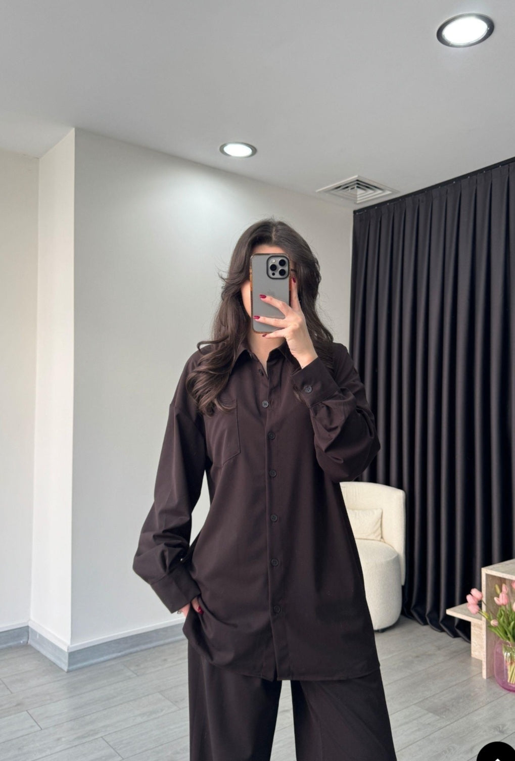 Poplin Oversize shirt with pleated wide leg trouser co-ord set