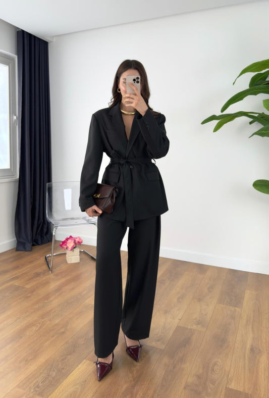 Zara model belted suit