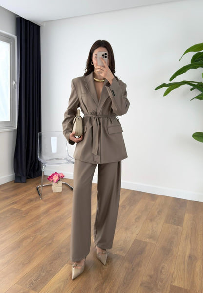 Zara model belted suit
