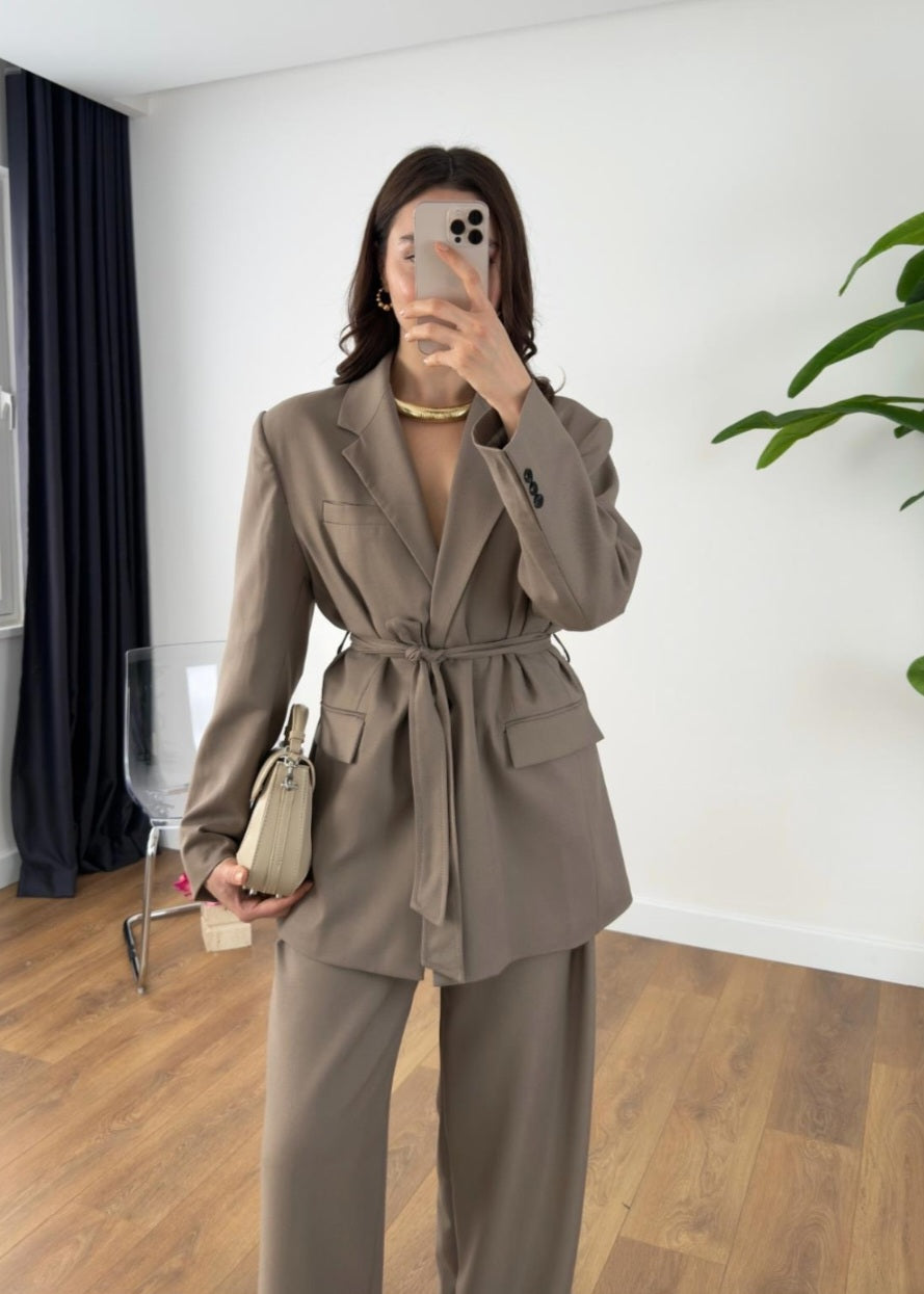 Zara model belted suit