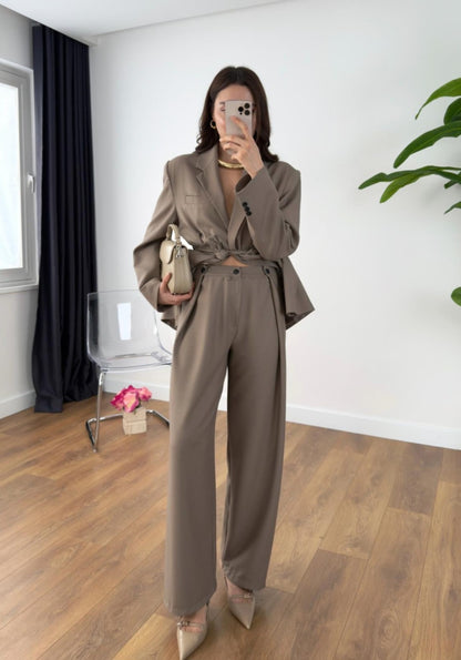 Zara model belted suit