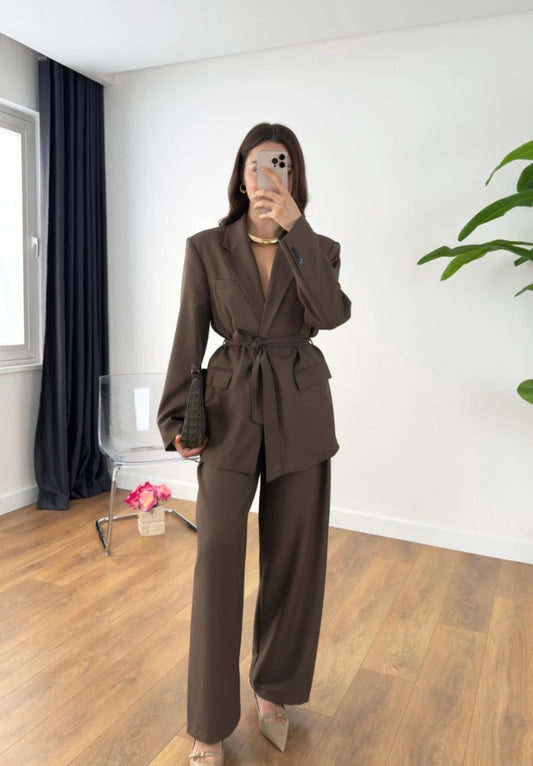 Zara model belted suit