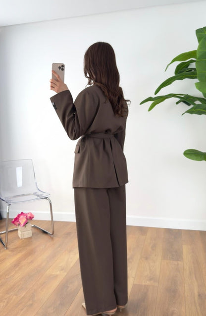 Zara model belted suit