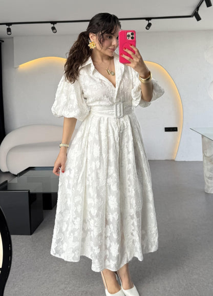 Princess Balloon Sleeve Belted Dress