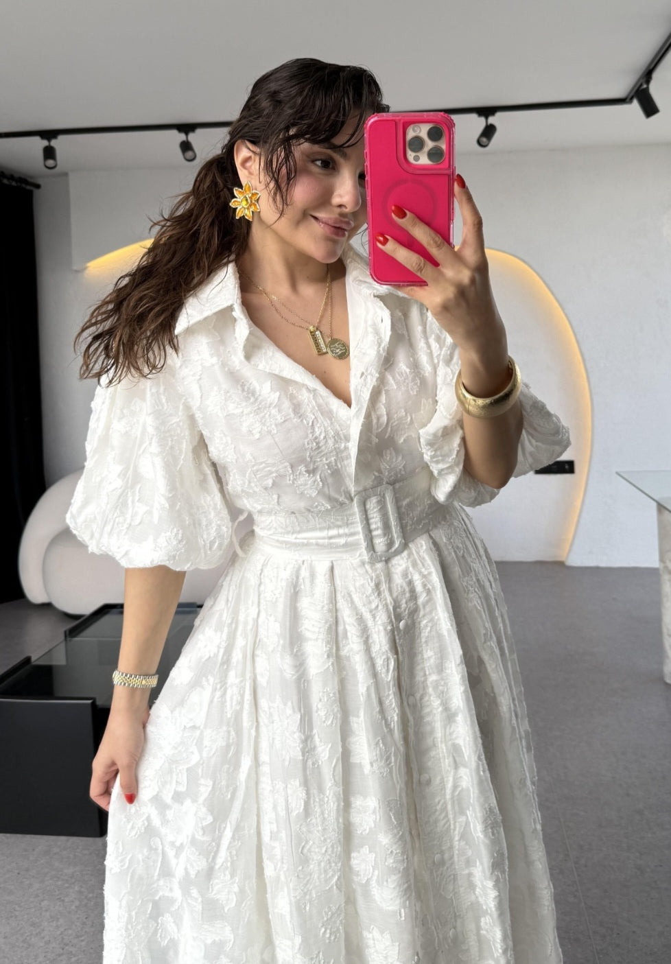 Princess Balloon Sleeve Belted Dress
