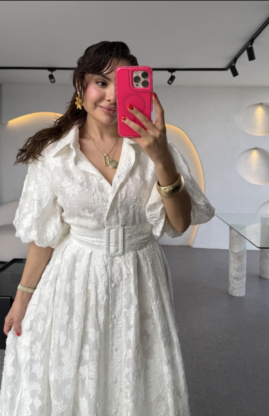 Princess Balloon Sleeve Belted Dress
