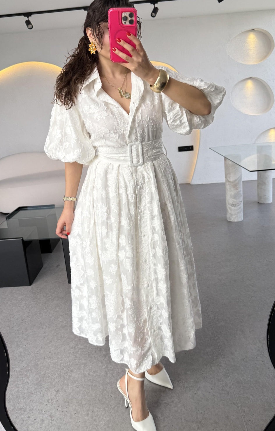 Princess Balloon Sleeve Belted Dress