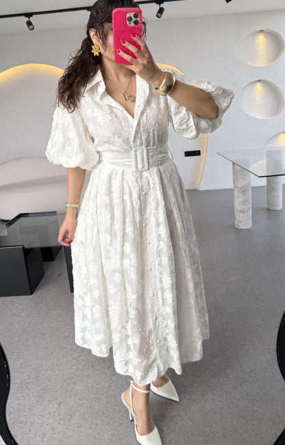 Princess Balloon Sleeve Belted Dress