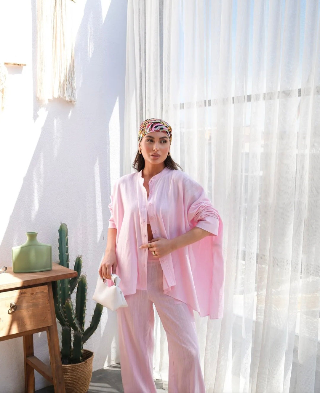 Premium linen bat sleeve shirt, waistband wide leg trouser co-ord set