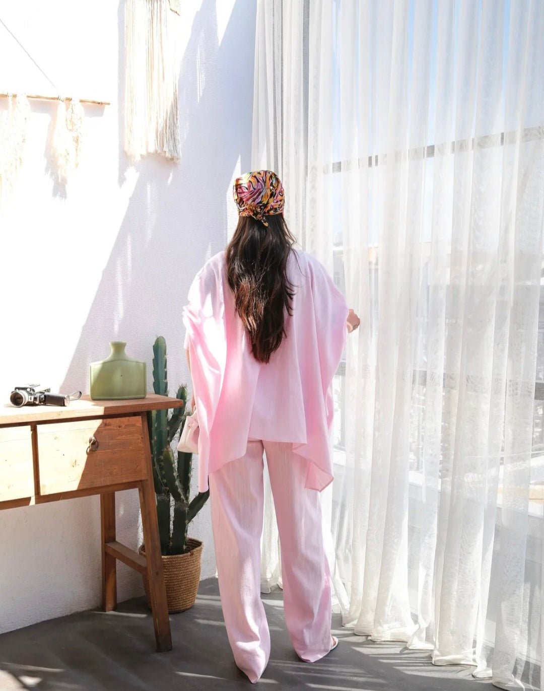 Premium linen bat sleeve shirt, waistband wide leg trouser co-ord set