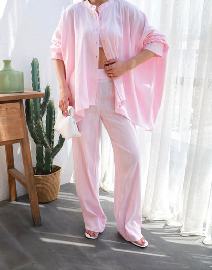 Premium linen bat sleeve shirt, waistband wide leg trouser co-ord set