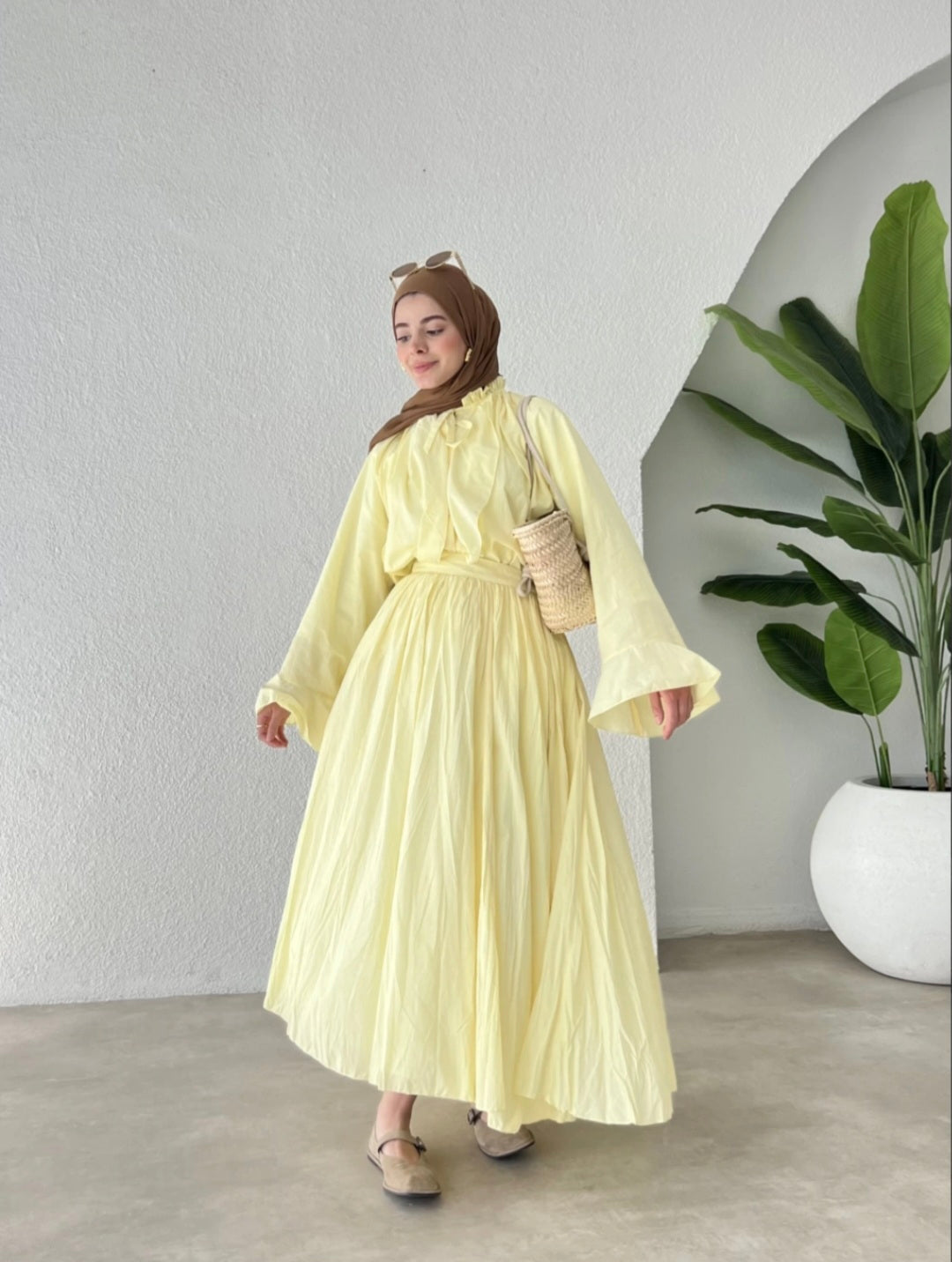 Ruffle sleeves shirt with boheme maxi skirt co-ord set