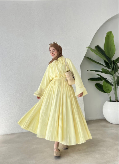 Ruffle sleeves shirt with boheme maxi skirt co-ord set