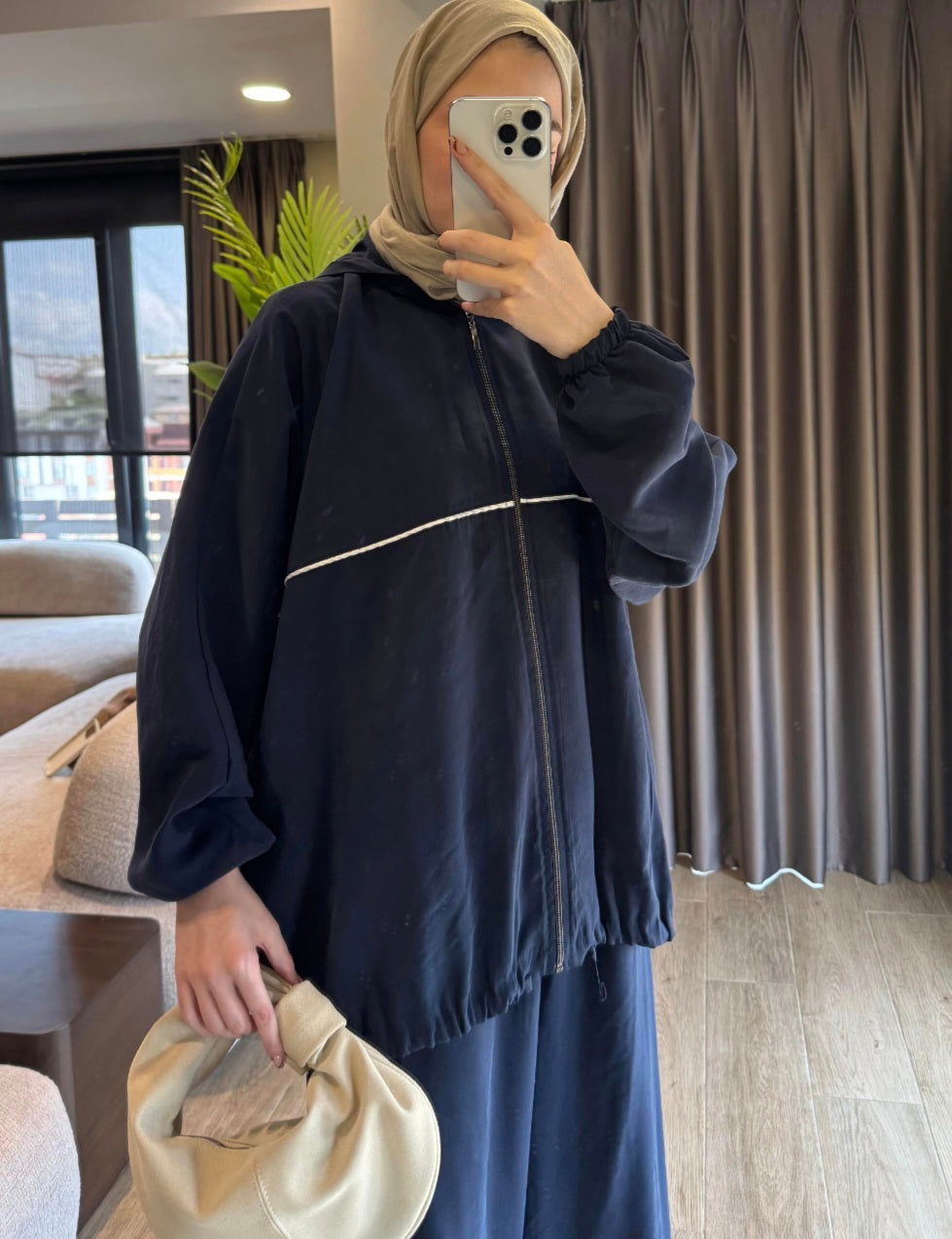 Modal hooded jacket with wide leg pants co-ord set