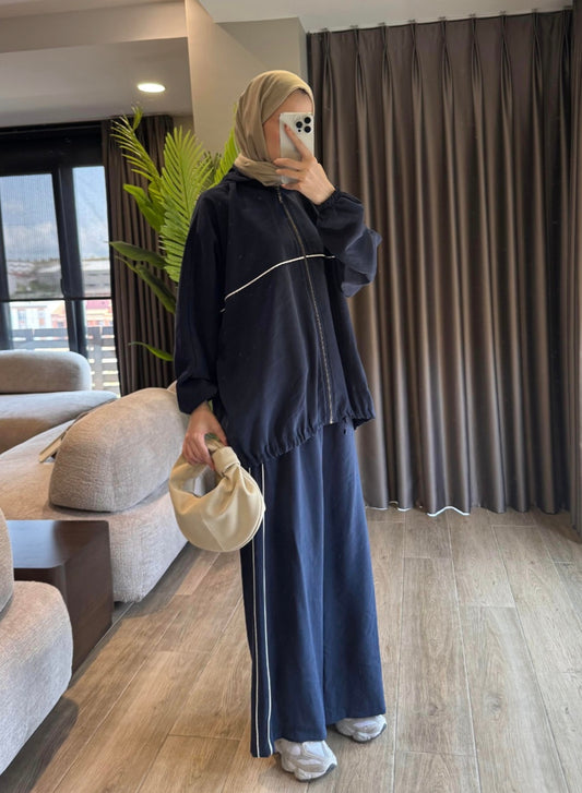 Modal hooded jacket with wide leg pants co-ord set
