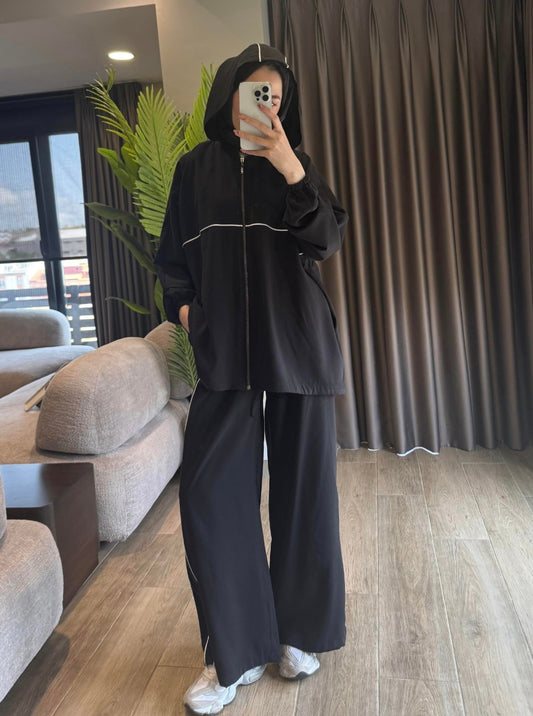 Modal hooded jacket with wide leg pants co-ord set