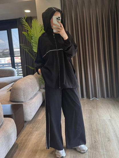 Modal hooded jacket with wide leg pants co-ord set