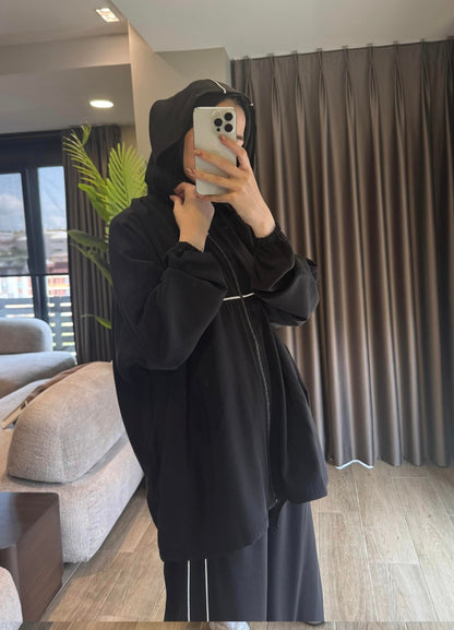 Modal hooded jacket with wide leg pants co-ord set