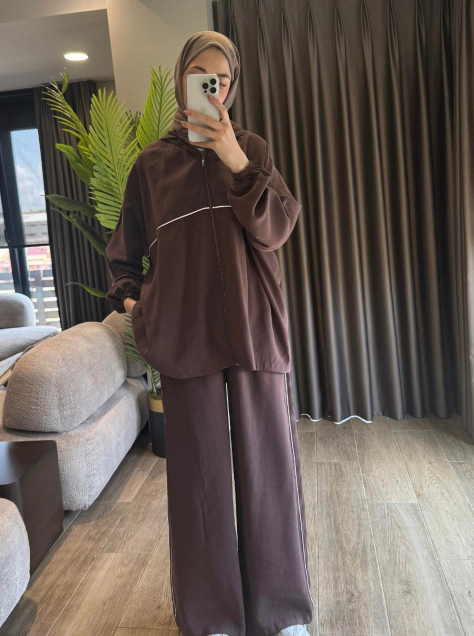 Modal hooded jacket with wide leg pants co-ord set