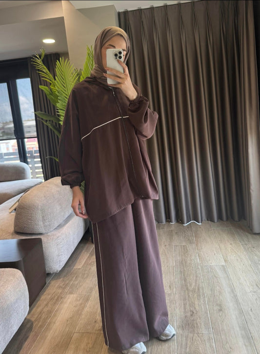 Modal hooded jacket with wide leg pants co-ord set