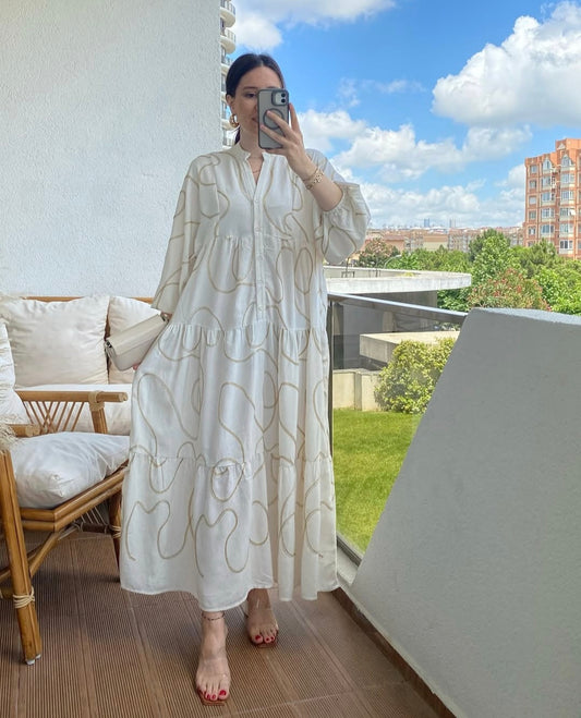 Boheme dress With gold thread details