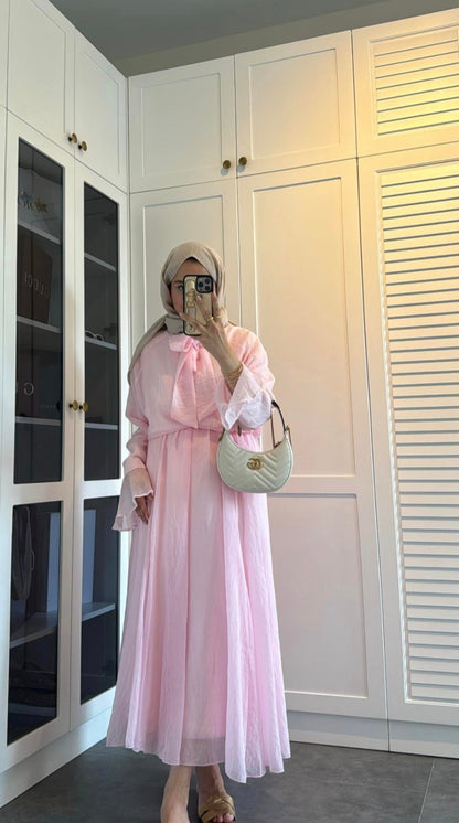 Ruffle sleeve shirt with tie at neck,maxi skirt co-ord set