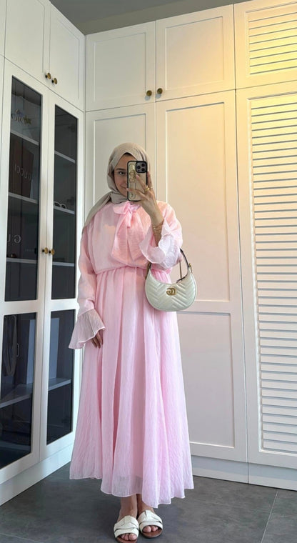 Ruffle sleeve shirt with tie at neck,maxi skirt co-ord set