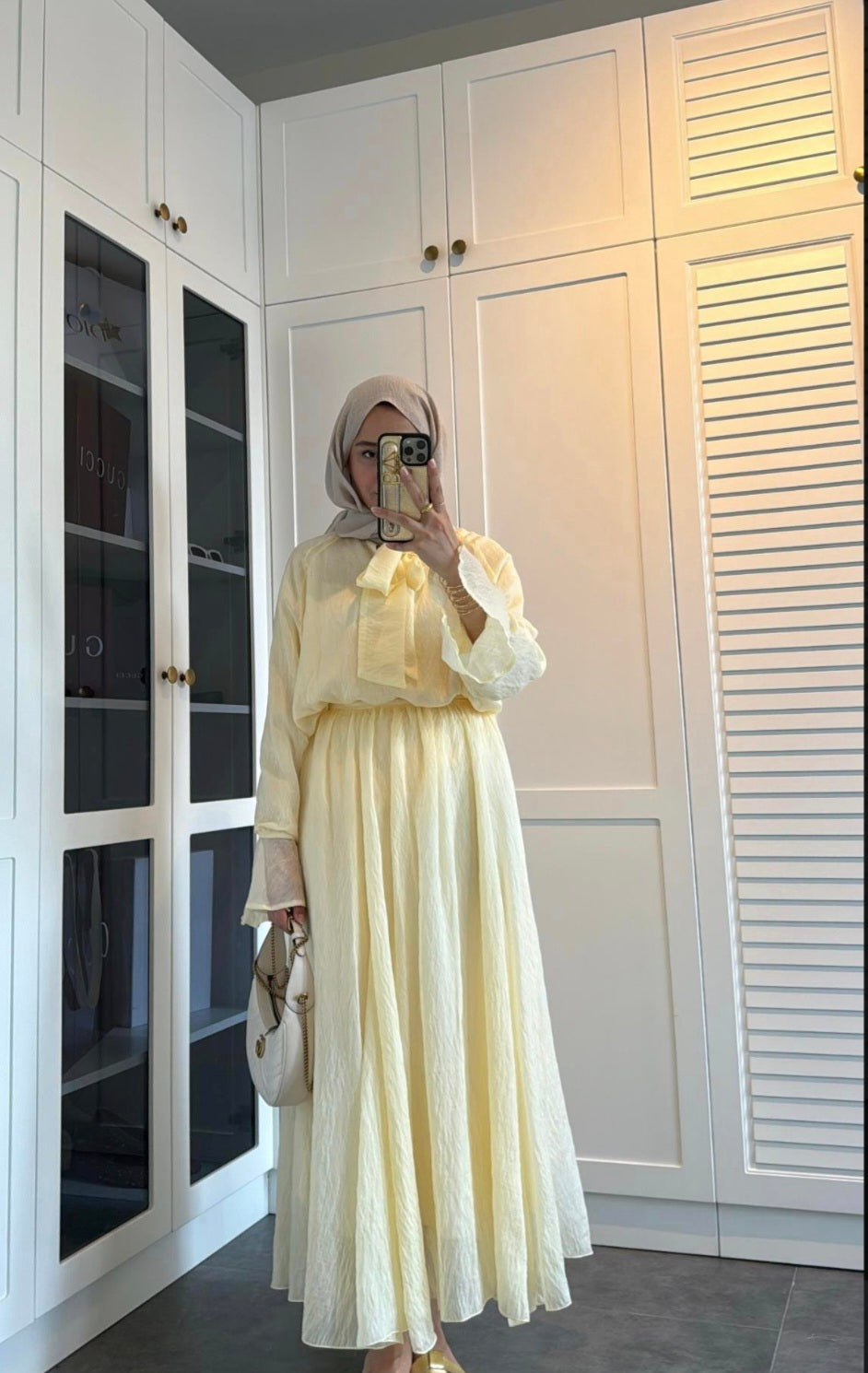 Ruffle sleeve shirt with tie at neck,maxi skirt co-ord set