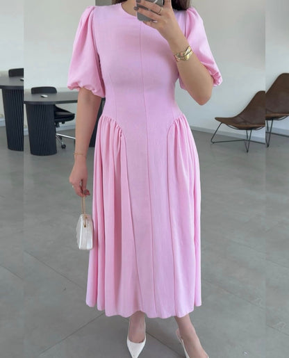 Short sleeve belted linen dress