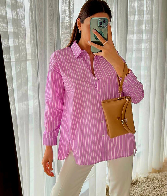 Striped poplin shirt