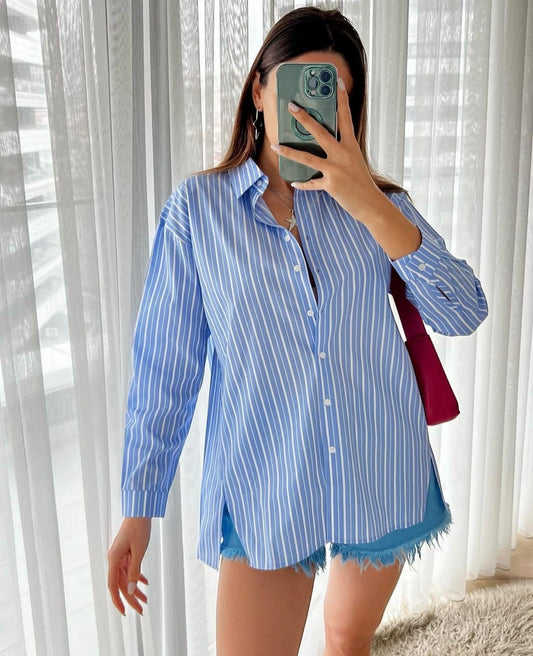 Striped poplin shirt