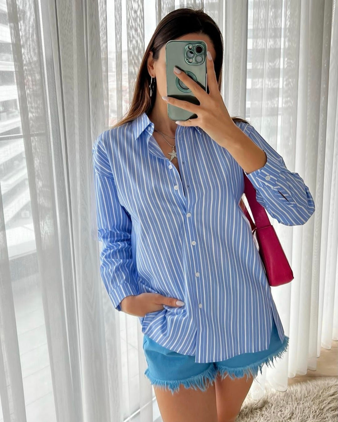 Striped poplin shirt