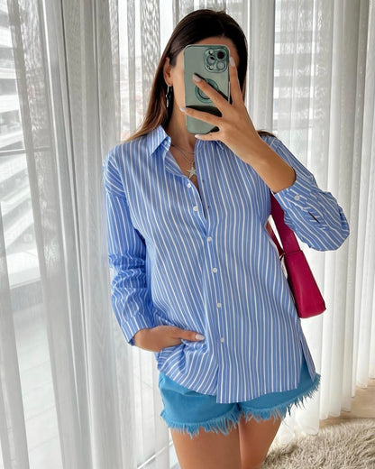Striped poplin shirt