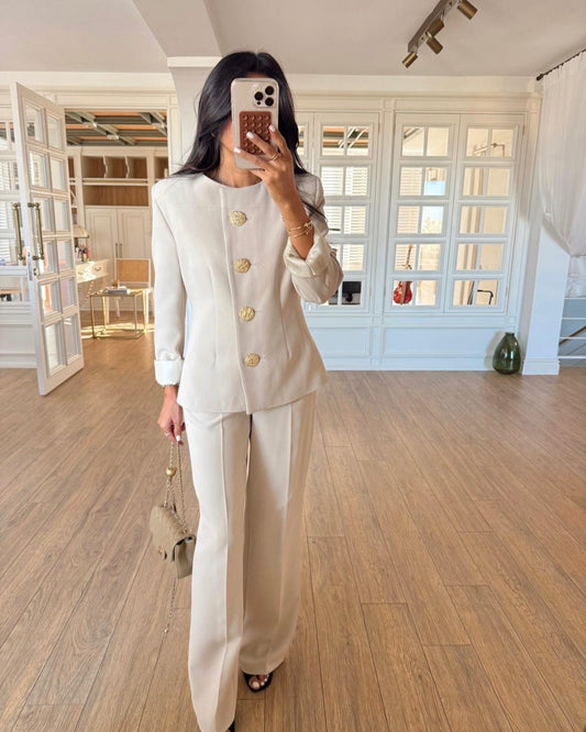 ZARA model gold buttons suit