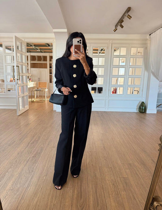 ZARA model gold buttons suit