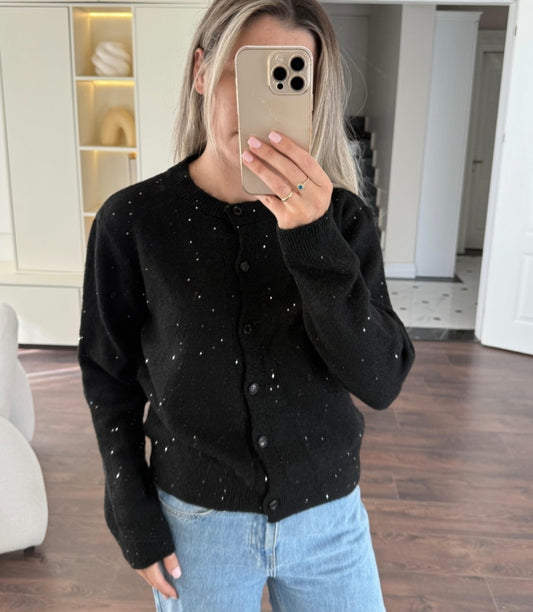 Wool cardigan with glitter pieces