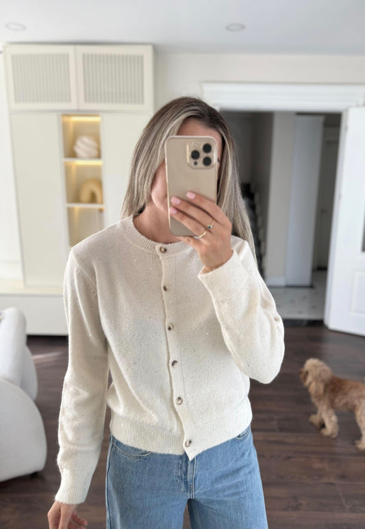 Wool cardigan with glitter pieces