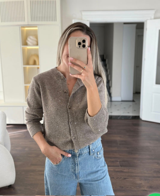 Wool cardigan with glitter pieces