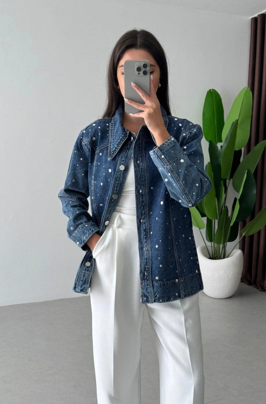 Belted Studded jeans jacket