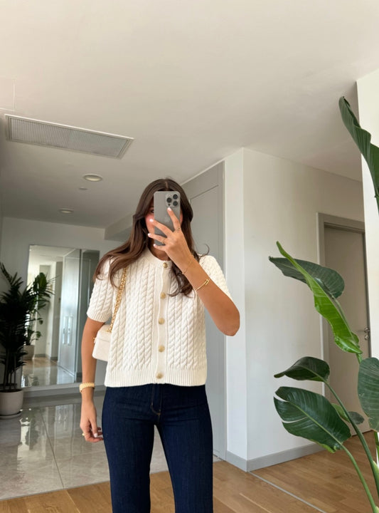 Short sleeve gold buttons Cardigan