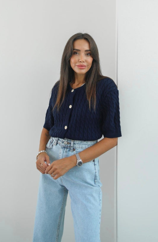 Short sleeve gold buttons Cardigan